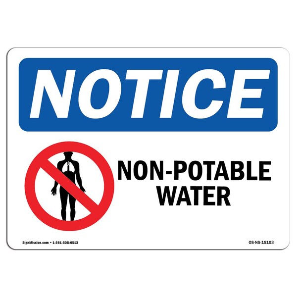 Safety Sign, OSHA Notice, 3.5" Height, Non-Potable Water Sign With Symbol, Landscape, 10PK